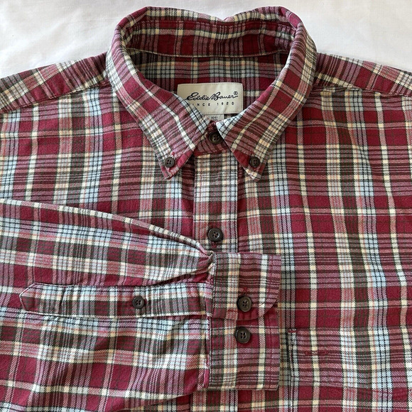 Eddie Bauer Other - Eddie Bauer Mens Red Plaid Long Sleeve Single Pocket 100% Cotton‎ Flannel M